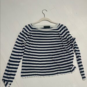Zara Blue and White Long Sleeve Boxy Blouse
